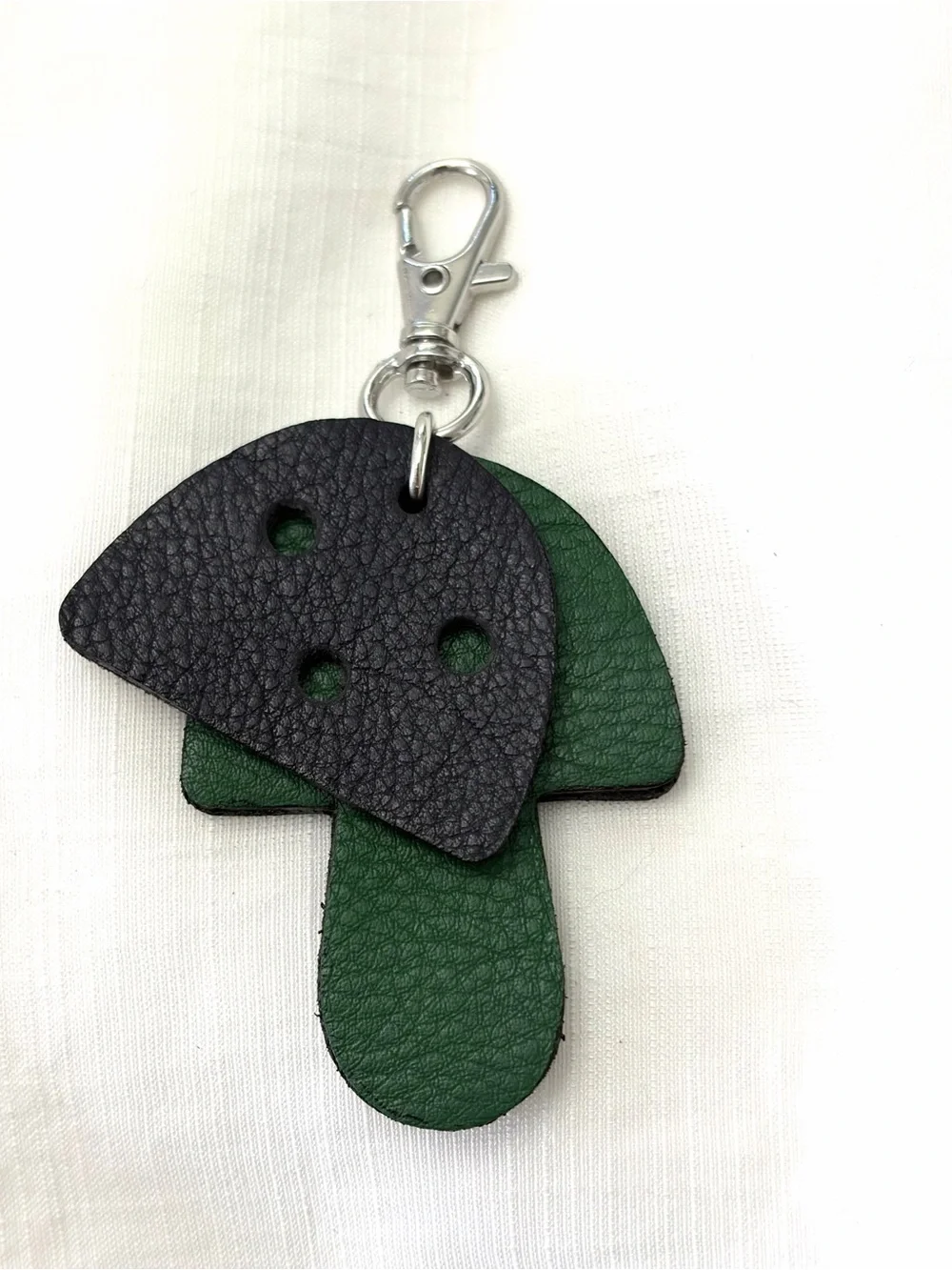 Upcycled COACH Navy & Green Leather Mushroom Keychain Charm